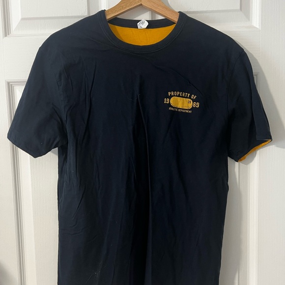 Men's Gap Reversible Navy Blue/Yellow Graphic T-Shirt - Picture 1 of 6